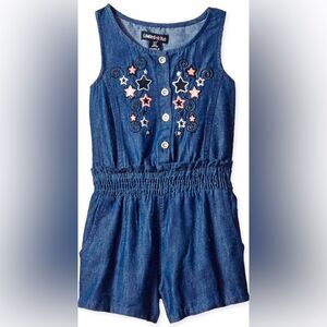 Limited Too Starry Embroidered Denim Romper